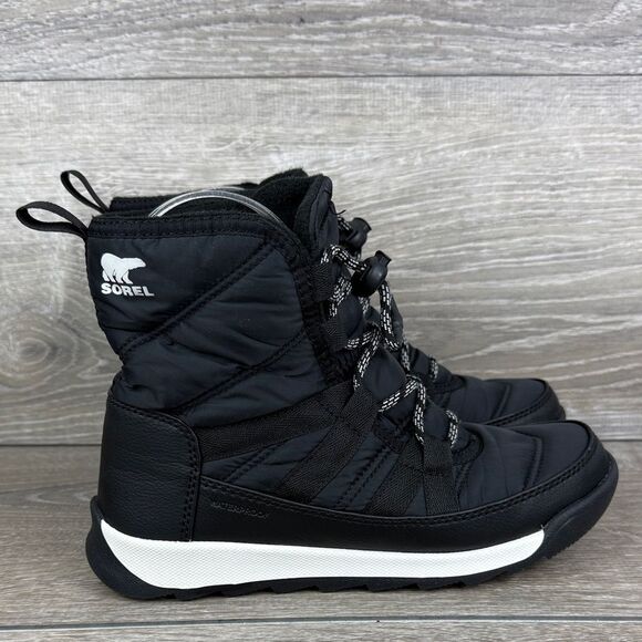 Sorel Whitney II Short Lace Warm Waterproof Little Girl Sz 3 Black Snow Boots - Picture 1 of 12